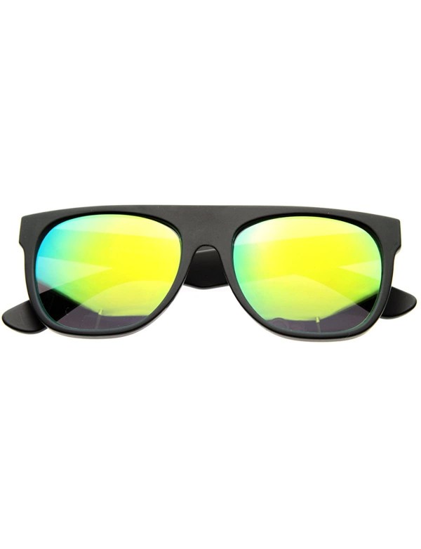 Wayfarer Retro Intense Bright Color Mirror Lens Super Flat Top Horn Rimmed Sunglasses - Black / Sun - C0116Q2K49F $8.92
