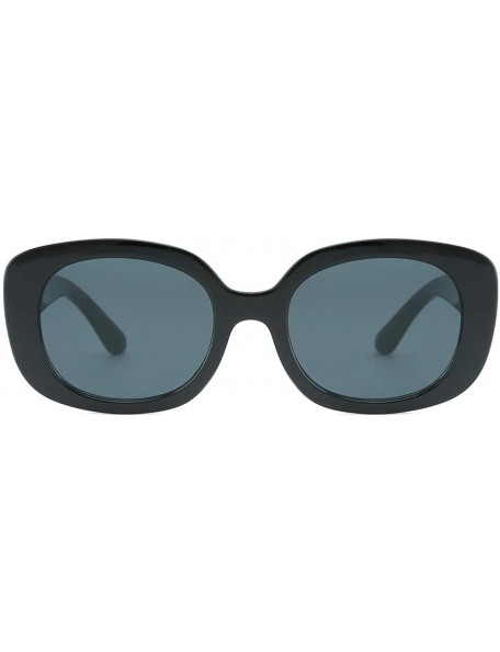 Oval Retro Sunglasses for Women Thick Transparent Frame Rectangle Shape UV400 Eyewear - Black - CI18Z0LO5CY $15.53