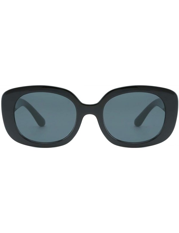 Oval Retro Sunglasses for Women Thick Transparent Frame Rectangle Shape UV400 Eyewear - Black - CI18Z0LO5CY $15.53