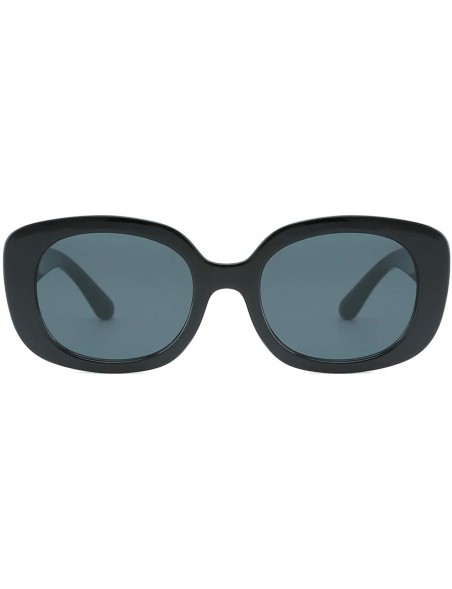 Oval Retro Sunglasses for Women Thick Transparent Frame Rectangle Shape UV400 Eyewear - Black - CI18Z0LO5CY $15.53