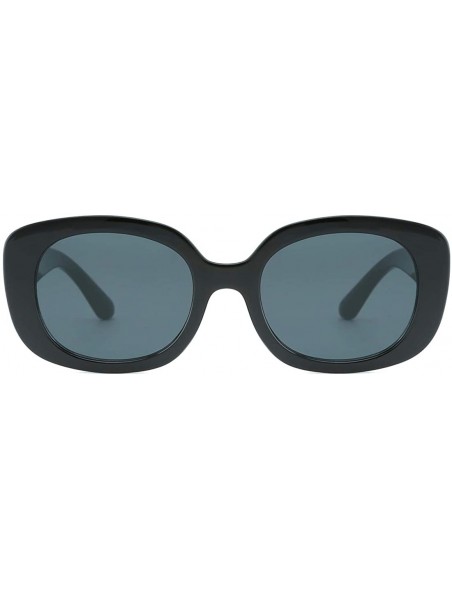 Oval Retro Sunglasses for Women Thick Transparent Frame Rectangle Shape UV400 Eyewear - Black - CI18Z0LO5CY $15.53