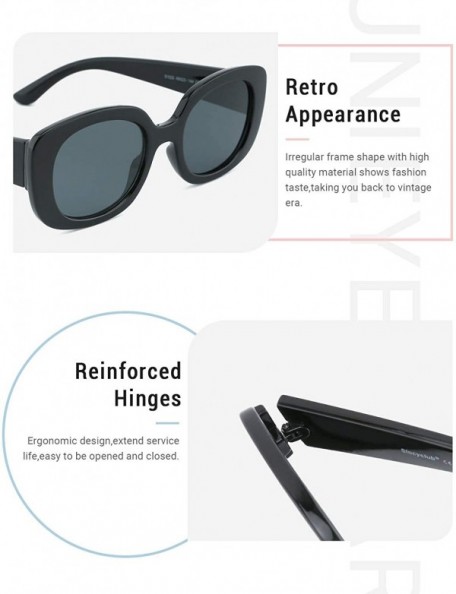 Oval Retro Sunglasses for Women Thick Transparent Frame Rectangle Shape UV400 Eyewear - Black - CI18Z0LO5CY $15.53