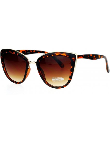 Butterfly Runway Fashion Metal Bridge Trim Oversized Cat Eye Sunglasses - Tortoise - CK12E37IPBN $13.30