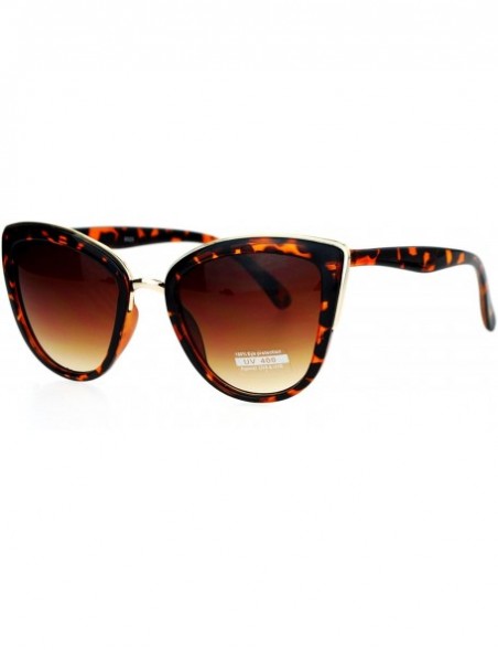 Butterfly Runway Fashion Metal Bridge Trim Oversized Cat Eye Sunglasses - Tortoise - CK12E37IPBN $13.30