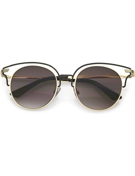 Cat Eye Unique Metal Cut Out Round Neutral Color Flat Lens Cat Eye Sunglasses 50mm - Gold Black / Lavender - CQ186N0MGEN $12.67