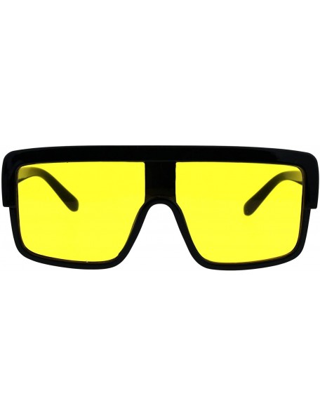 Shield Oversize Flat Top Shield Racer Mob Plastic Sunglasses - Black Yellow - CS18G7R2A3N $23.37