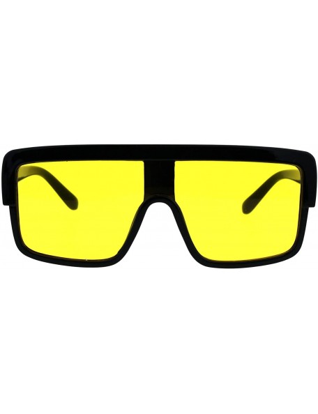 Shield Oversize Flat Top Shield Racer Mob Plastic Sunglasses - Black Yellow - CS18G7R2A3N $12.75