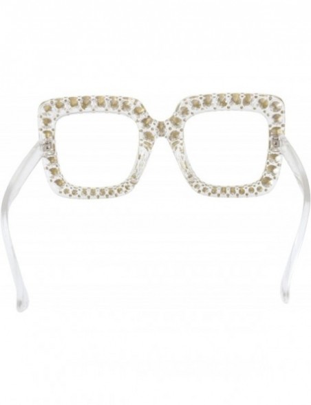 Round ROYAL GIRL Elton Square Rhinestone Sunglasses Oversized Diamond Bling Bling Glasses - Clear Frame Clear Lens - CI1894QM...