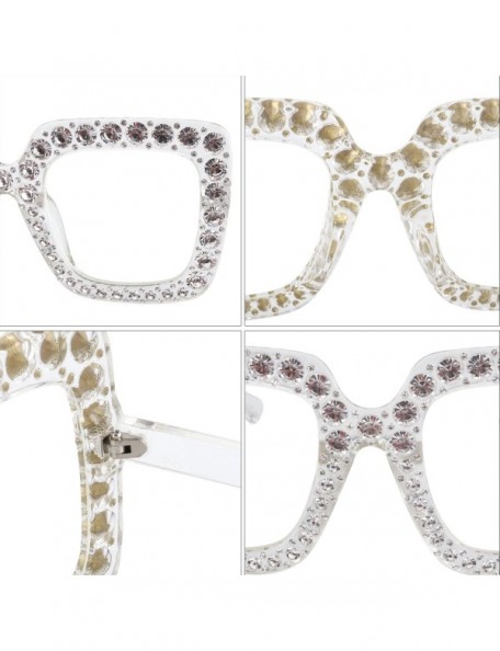 Round ROYAL GIRL Elton Square Rhinestone Sunglasses Oversized Diamond Bling Bling Glasses - Clear Frame Clear Lens - CI1894QM...