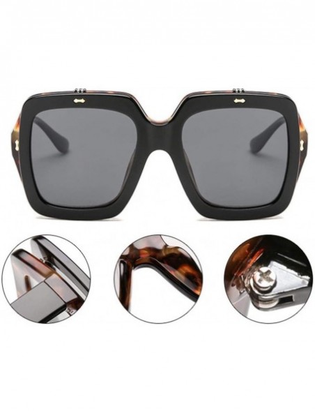 Oversized Sun Glasses Oversized Square Flip Up Sun Glasses Vintage Retro Double Lens Style Shades-Grey - CD199HX68NG $34.63