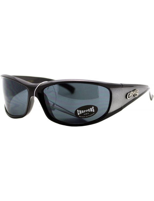 Wrap Sunglasses Mens Oval Rectangular Wrap Around Biker Shades - Black Silver - CP187ETOELQ $12.43