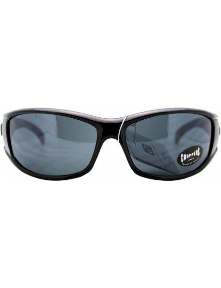 Wrap Sunglasses Mens Oval Rectangular Wrap Around Biker Shades - Black Silver - CP187ETOELQ $12.43