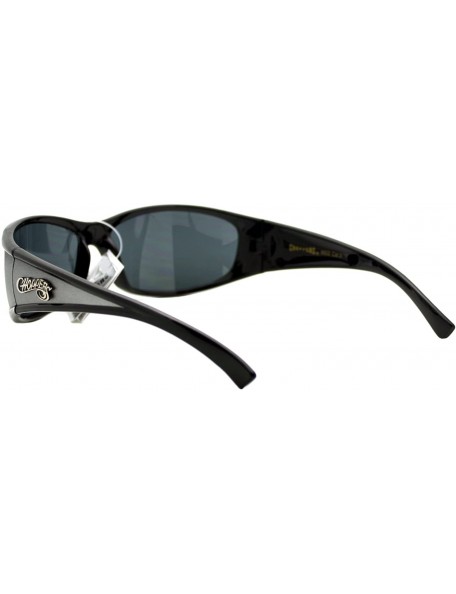 Wrap Sunglasses Mens Oval Rectangular Wrap Around Biker Shades - Black Silver - CP187ETOELQ $12.43