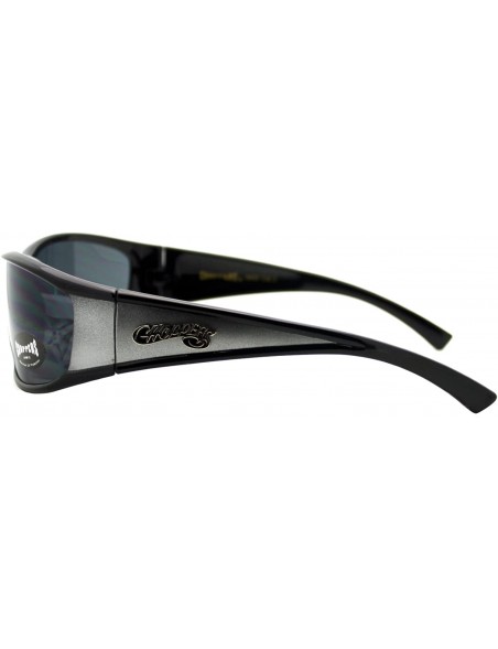 Wrap Sunglasses Mens Oval Rectangular Wrap Around Biker Shades - Black Silver - CP187ETOELQ $12.43