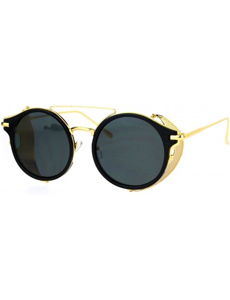 Round Steam Punk Vintage Folding Side Visor Round Pilot Sunglasses - Gold Black - CA12N4ZDZW8 $10.78