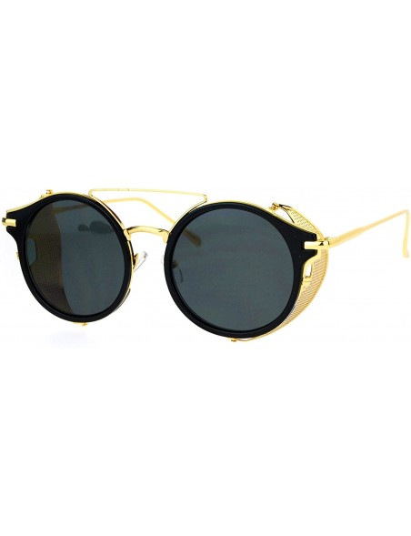 Round Steam Punk Vintage Folding Side Visor Round Pilot Sunglasses - Gold Black - CA12N4ZDZW8 $10.78