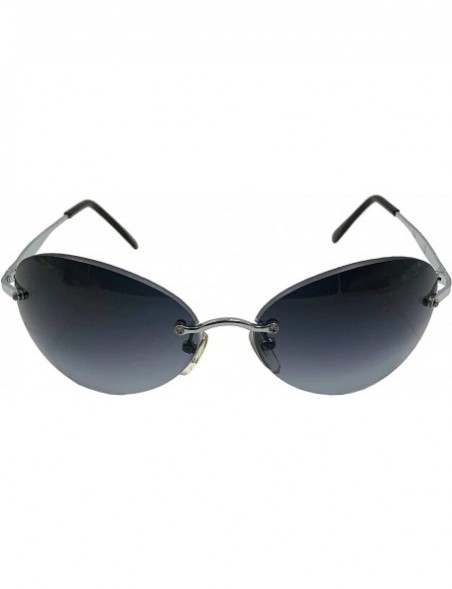 Oval Men's Rimless Sunglasses - Matrix Morpheus NEO Type Costume Black Round Oval - Black Silver - CL18YDAUOLC $20.05