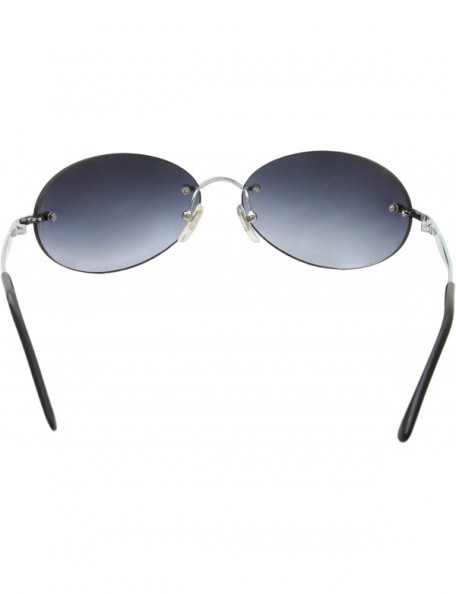 Oval Men's Rimless Sunglasses - Matrix Morpheus NEO Type Costume Black Round Oval - Black Silver - CL18YDAUOLC $20.05