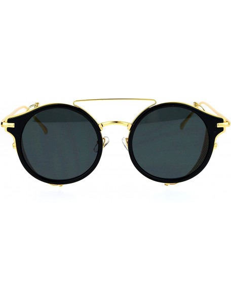 Round Steam Punk Vintage Folding Side Visor Round Pilot Sunglasses - Gold Black - CA12N4ZDZW8 $10.78