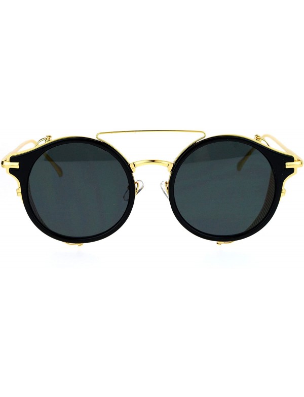 Steam Punk Vintage Folding Side Visor Round Pilot Sunglasses - Gold ...