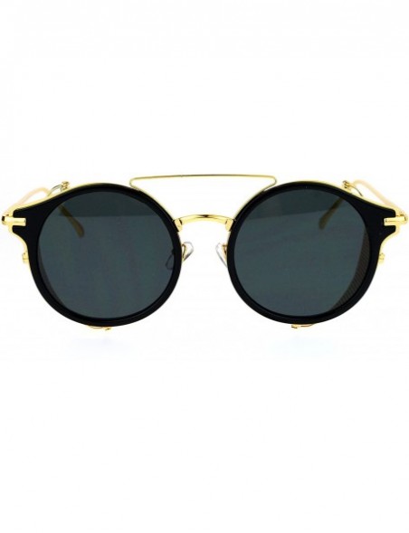Steam Punk Vintage Folding Side Visor Round Pilot Sunglasses - Gold ...