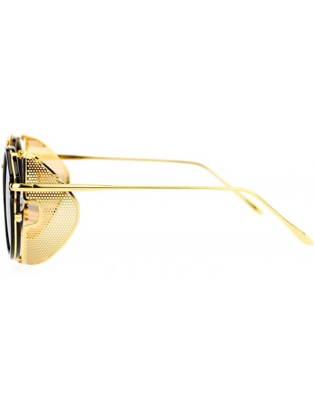 Round Steam Punk Vintage Folding Side Visor Round Pilot Sunglasses - Gold Black - CA12N4ZDZW8 $10.78