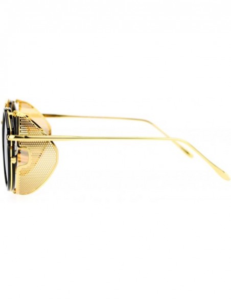 Round Steam Punk Vintage Folding Side Visor Round Pilot Sunglasses - Gold Black - CA12N4ZDZW8 $10.78