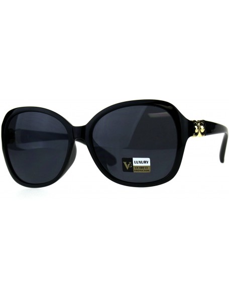 Butterfly Womens Designer Diva Oversize Jewel Bling Hinge Butterfly Sunglasses - All Black - CS18CC80ZGY $13.61