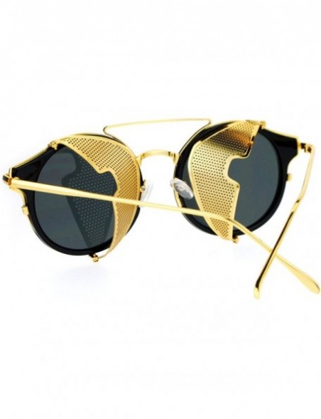 Round Steam Punk Vintage Folding Side Visor Round Pilot Sunglasses - Gold Black - CA12N4ZDZW8 $10.78