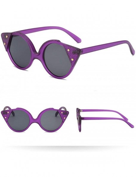 Oval Super Cute Star Shape Cat Sunglasses Brand Designer Transparent Candy Color Eyewear UV400 - Purple - C518LTRLE05 $10.82