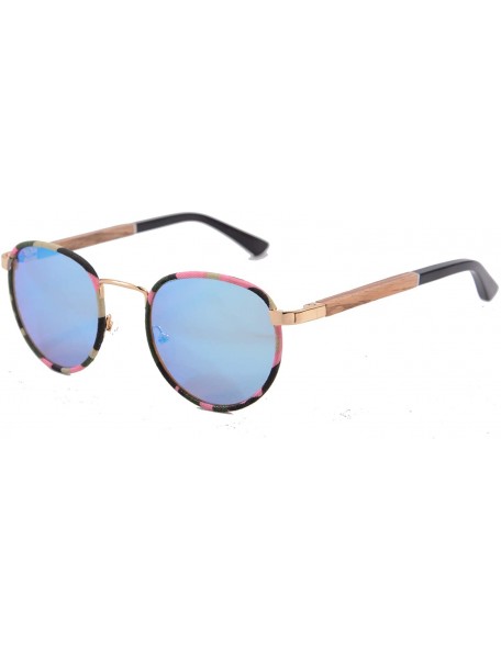 Round Metal Polarized Round Sunglasses Classic UV400 Wooden Sun Glasses - 1569 - Gold Print and Zebra - CB189I67C6Z $12.21