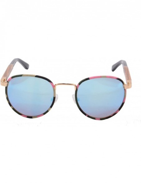 Round Metal Polarized Round Sunglasses Classic UV400 Wooden Sun Glasses - 1569 - Gold Print and Zebra - CB189I67C6Z $12.21