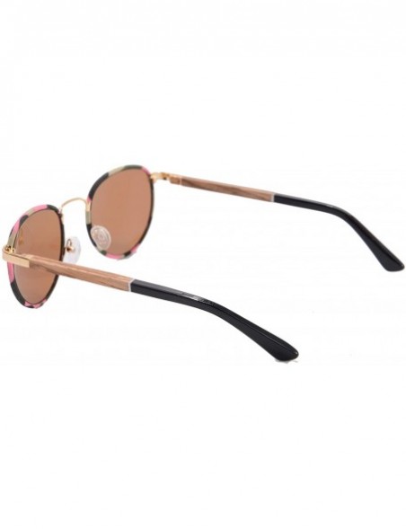 Round Metal Polarized Round Sunglasses Classic UV400 Wooden Sun Glasses - 1569 - Gold Print and Zebra - CB189I67C6Z $12.21