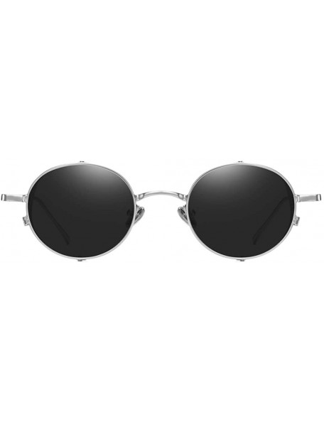 Shield Steampunk Sunglasses Side Shields Metal Women Vintage Round Sun Glasses for Male Hollow - Silver With Black - CV1974NK...