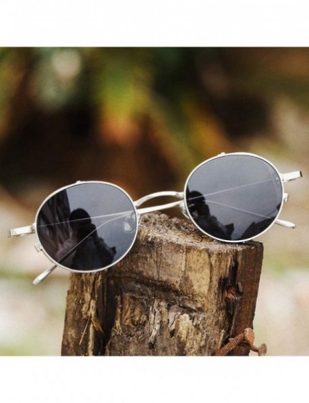 Shield Steampunk Sunglasses Side Shields Metal Women Vintage Round Sun Glasses for Male Hollow - Silver With Black - CV1974NK...