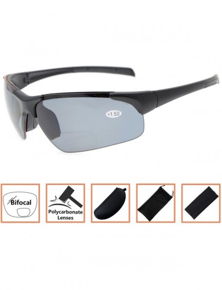 Sport Bifocal Sunglasses with Wrap-Around Sport Design Half Frame for Men and Women - Matte Black - CJ18C3K9O73 $19.17