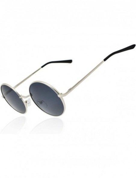 Sport Steampunk Vintage Round Polarized Sunglasses for Men Women Lennon Style Eyewear - Silver Frame/Grey Lens - CH12GYBRTBN ...