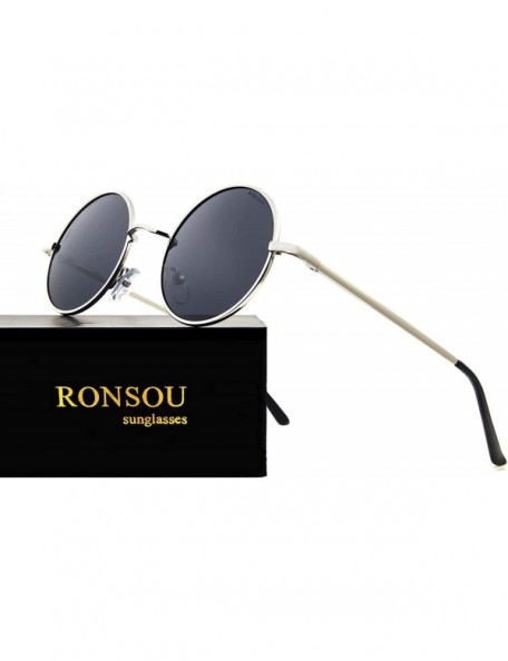 Sport Steampunk Vintage Round Polarized Sunglasses for Men Women Lennon Style Eyewear - Silver Frame/Grey Lens - CH12GYBRTBN ...