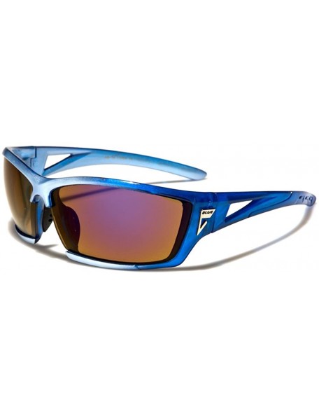 Wrap Mirrored Lens Wrap Sport Motorcycle Riding Driving Sunglasses - Blue - CM18WXNIT2Q $8.17