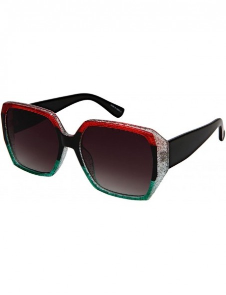 Oversized Square Women Sunglasses Multi Tinted Glitter Frame 34146GT-FLKGM - Red-green Frame/Grey Gradient Lens - C518G4HIOAL...