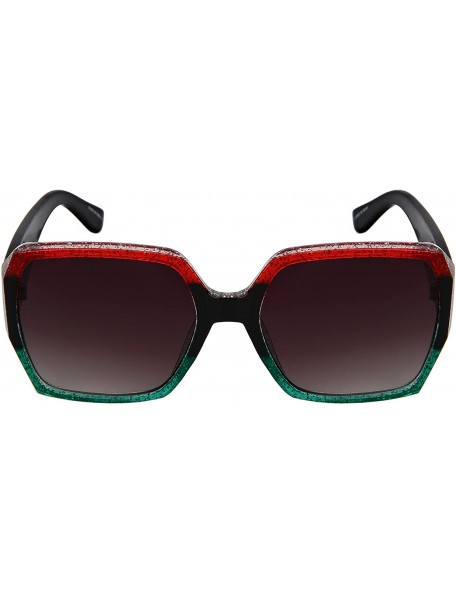 Oversized Square Women Sunglasses Multi Tinted Glitter Frame 34146GT-FLKGM - Red-green Frame/Grey Gradient Lens - C518G4HIOAL...