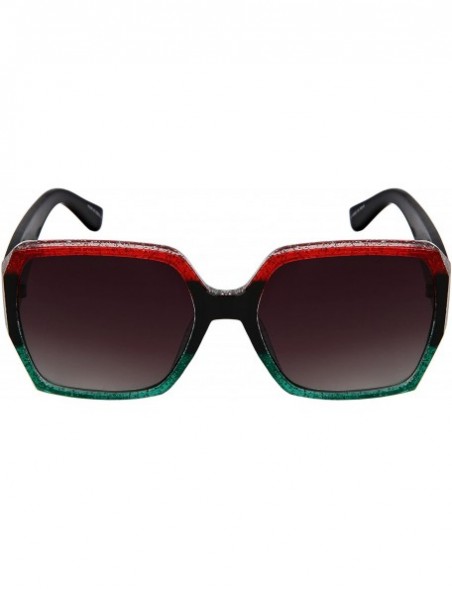 Oversized Square Women Sunglasses Multi Tinted Glitter Frame 34146GT-FLKGM - Red-green Frame/Grey Gradient Lens - C518G4HIOAL...