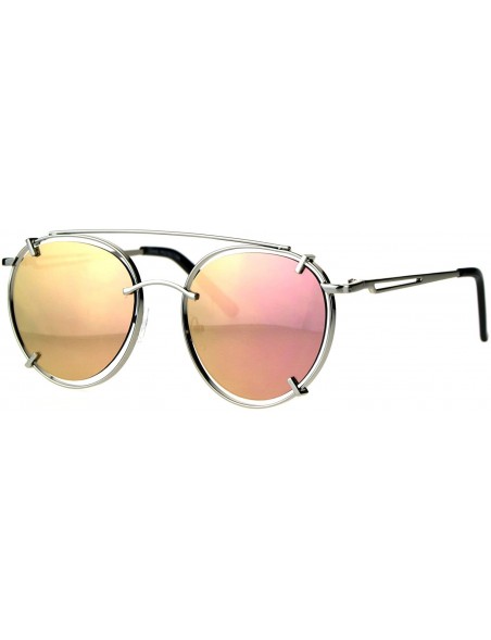 Aviator Pink Mirrored Lens Sunglasses Vintage Retro Fashion Round Aviator UV 400 - Silver - C5187HYDLLM $9.71