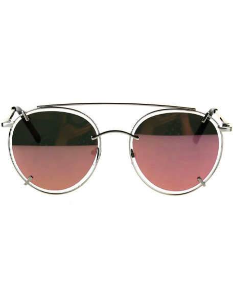 Aviator Pink Mirrored Lens Sunglasses Vintage Retro Fashion Round Aviator UV 400 - Silver - C5187HYDLLM $9.71