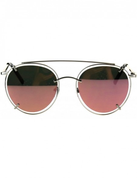 Aviator Pink Mirrored Lens Sunglasses Vintage Retro Fashion Round Aviator UV 400 - Silver - C5187HYDLLM $9.71