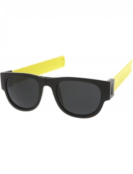 Wayfarer Portable Rubber Snap Arms Square Lens Foldable Horn Rimmed Sunglasses 53mm - Black-yellow / Smoke - CF17YIHNKM8 $11.74
