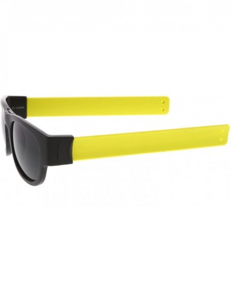 Wayfarer Portable Rubber Snap Arms Square Lens Foldable Horn Rimmed Sunglasses 53mm - Black-yellow / Smoke - CF17YIHNKM8 $11.74