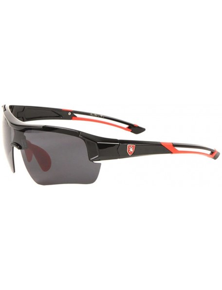 Shield Semi Rimless Wrap Around Sunglasses - Black & Red Frame - CL18EW332YX $12.91