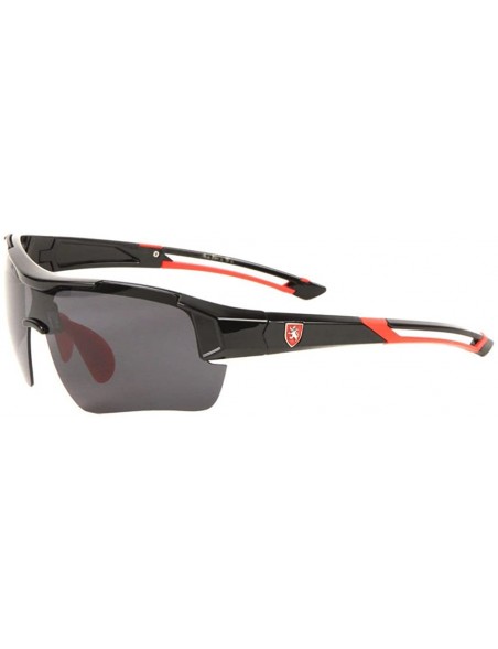 Shield Semi Rimless Wrap Around Sunglasses - Black & Red Frame - CL18EW332YX $12.91