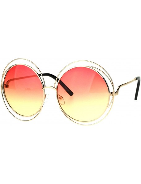 Round Womens Retro Oversize Scribble Mulit Rim Round Circle Lens Hippie Sunglasses - Gold Red - CG17YEXDNM3 $8.61